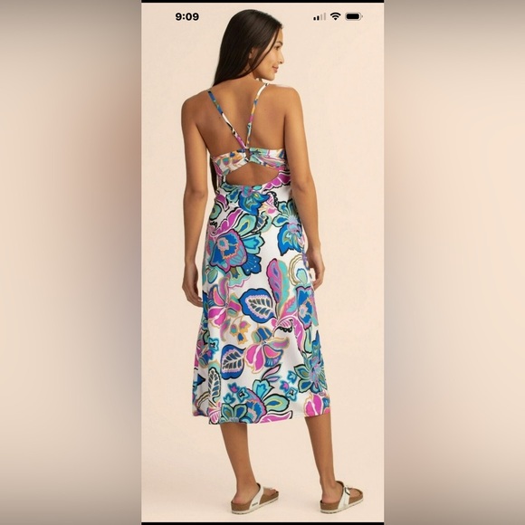 Trina Turk Mandalay Floral Cut Out Back Swim Jersey Cover Up Midi Dress M - Picture 3 of 7